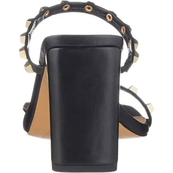 Women's Avery Square Toe Two Strap High Heeled Black Studded Sandal - Picture 3 of 7